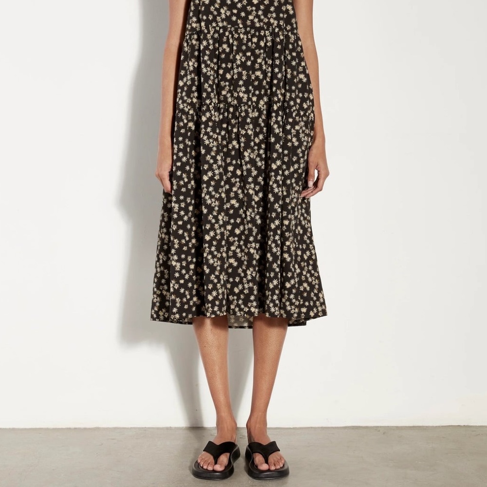 Enza Costa Black Midi Skirt with Cream Floral Print